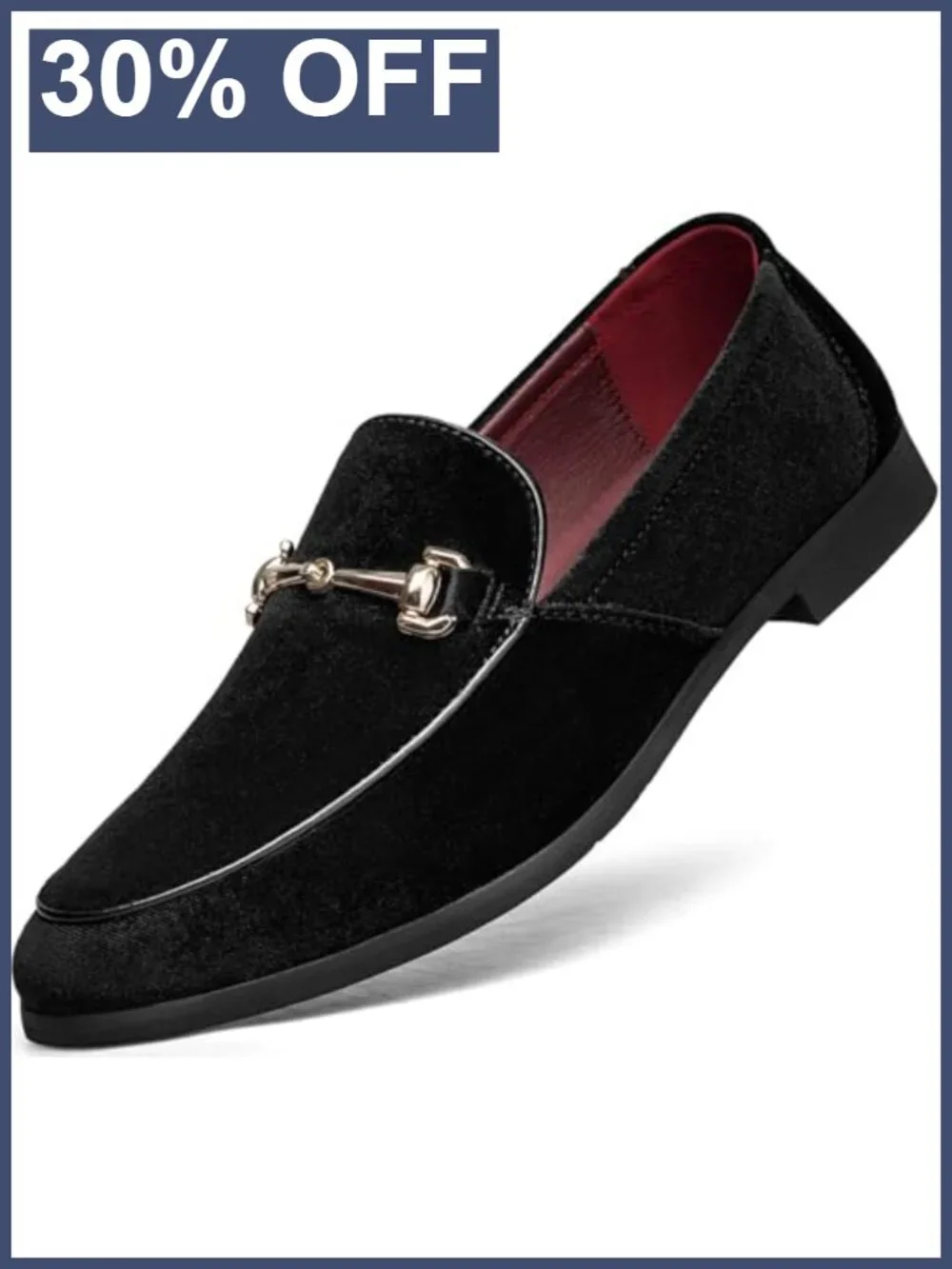 Velvet Suede Slip-On Loafers with Gold Buckle, Lightweight Dress Shoes for Men